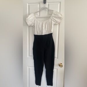 Vintage Contempo Casuals -Black High-Waist Jumpsuit with White Eyelet Bodice